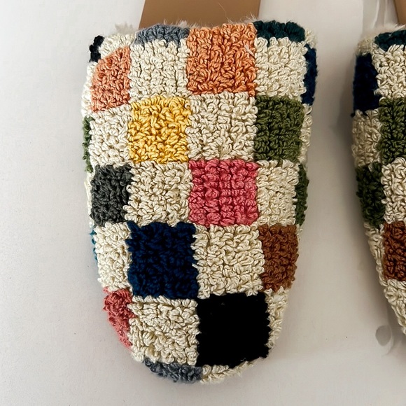 Anthropologie x Emily Isabella Checkered Colorful Sherpa Slippers Womens Medium - Picture 6 of 16